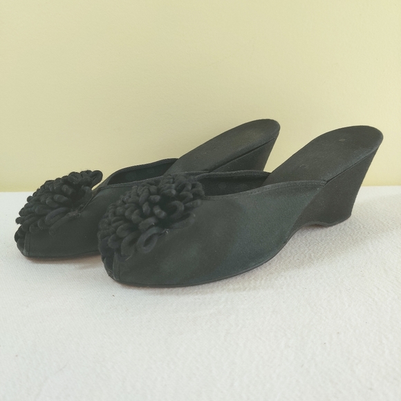 Vtg Hollywood MidCentury Dressing Room Slippers Shoes Wedge Heel Bedroom Boudoir - Picture 2 of 10